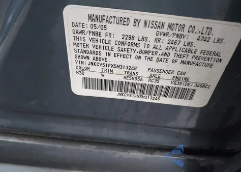 2005 Infiniti G35X z USA, uszkodzony, nr VIN JNKCV51FX5M313246